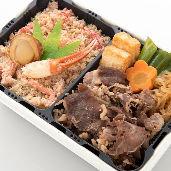 あっちっちかにめしとすきやき弁当